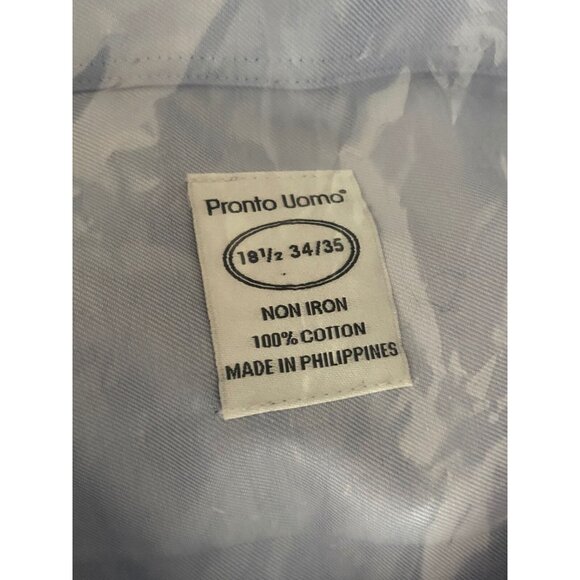 New Pronto Uomo Shirt Classic Fit long sleeve Blue 18 1/2 - 34/35 - Picture 2 of 5